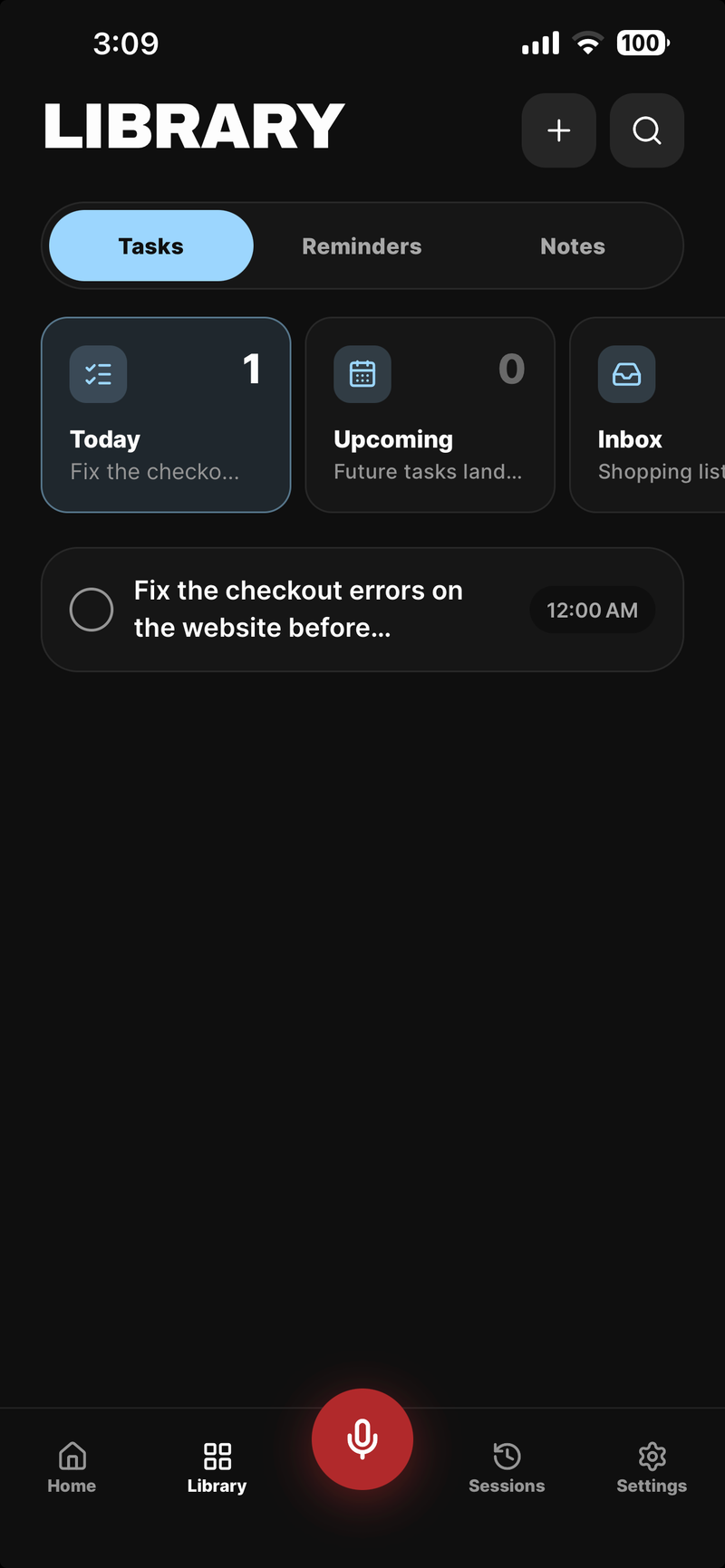The Library on iPhone with a task that came from a recording